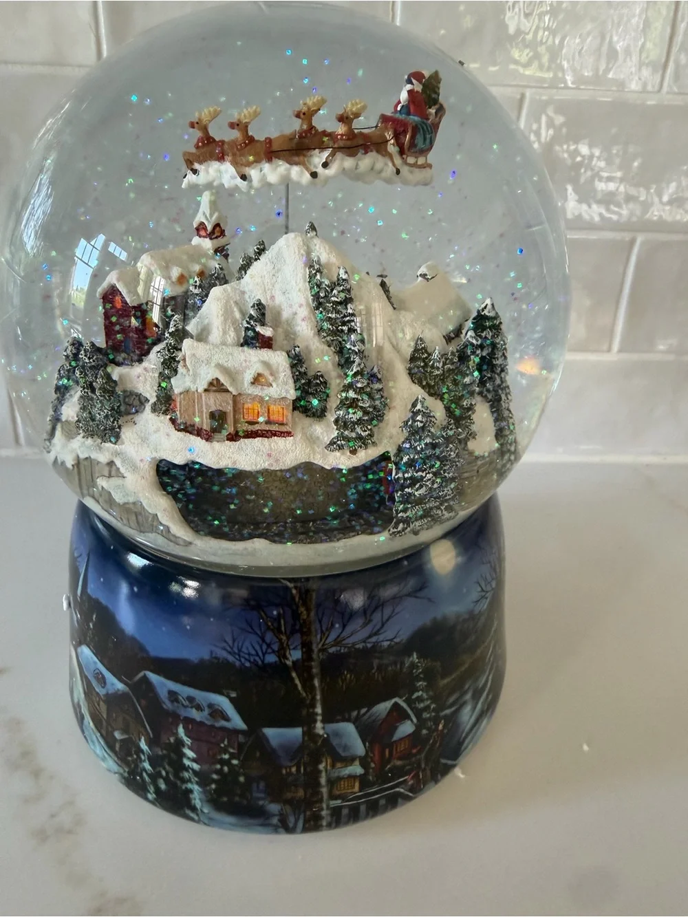 Festive Snow Globe Holiday Village with Train - White & Red